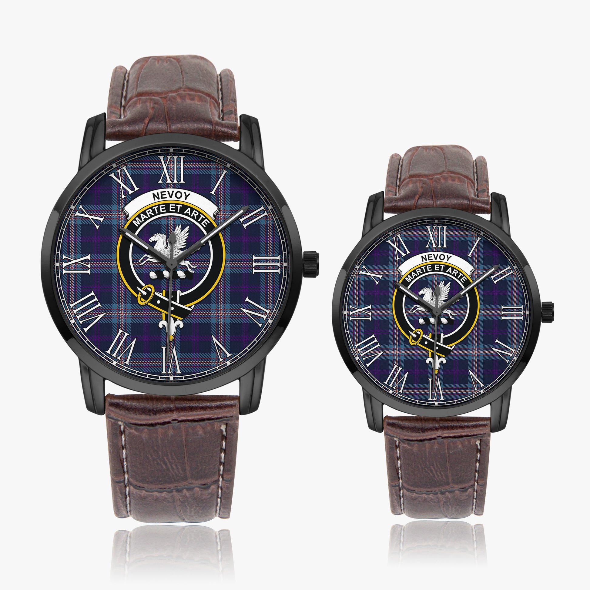 Nevoy Tartan Family Crest Leather Strap Quartz Watch - Tartan Vibes Clothing