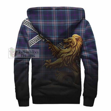 Nevoy Crest Tartan Sherpa Hoodie with Golden Lion Emblem Celtic Style
