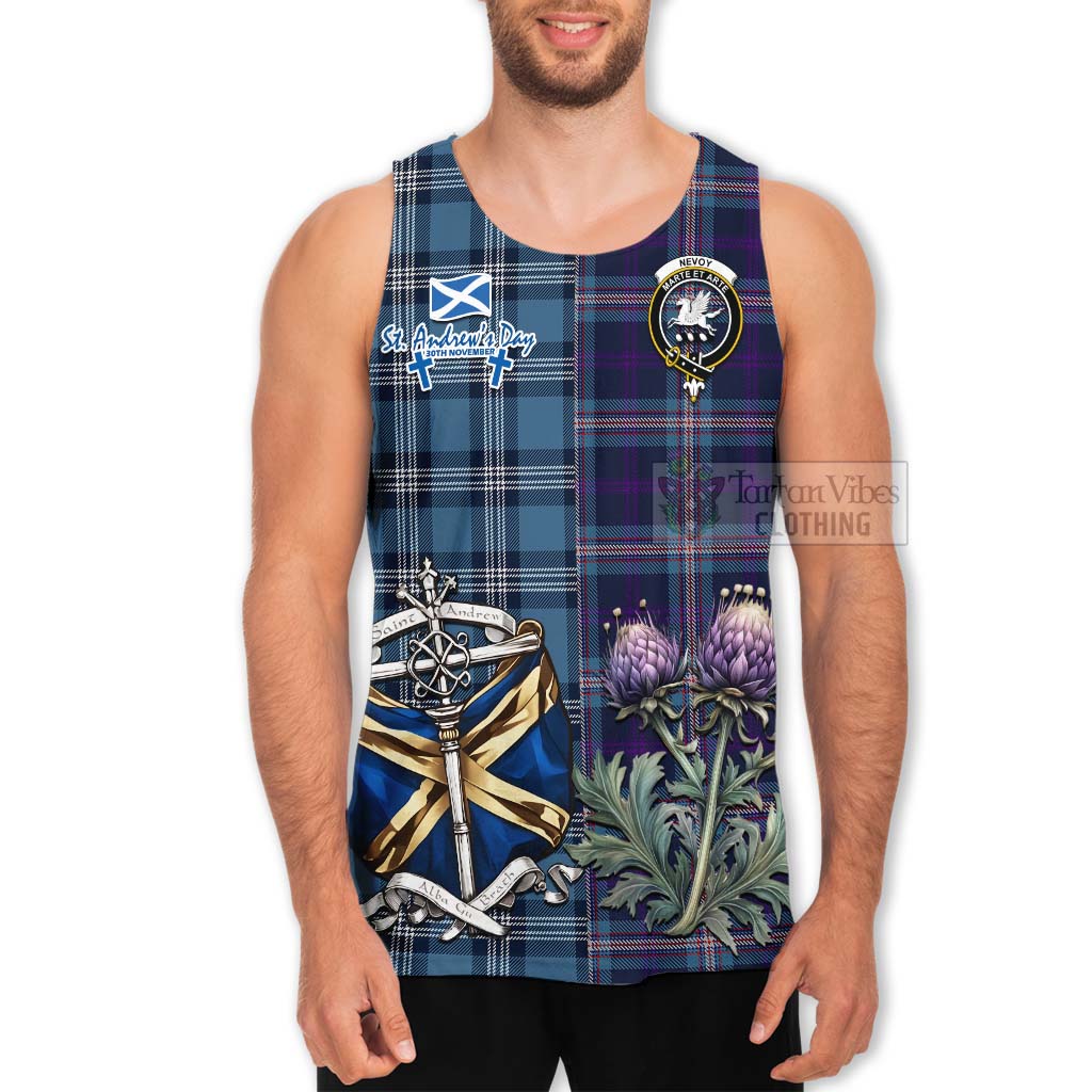 Nevoy Tartan Men's Tank Top Happy St. Andrew's Day Half Tartan Style - Tartan Vibes Clothing