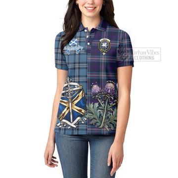 Nevoy Tartan Women's Polo Shirt Happy St. Andrew's Day Half Tartan Style - Tartan Vibes Clothing