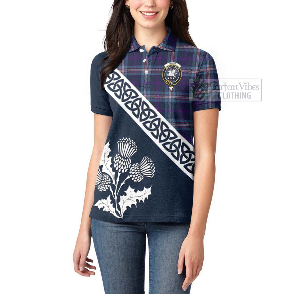 Nevoy Tartan Women's Polo Shirt Featuring Thistle and Scotland Map - Tartanvibesclothing Store