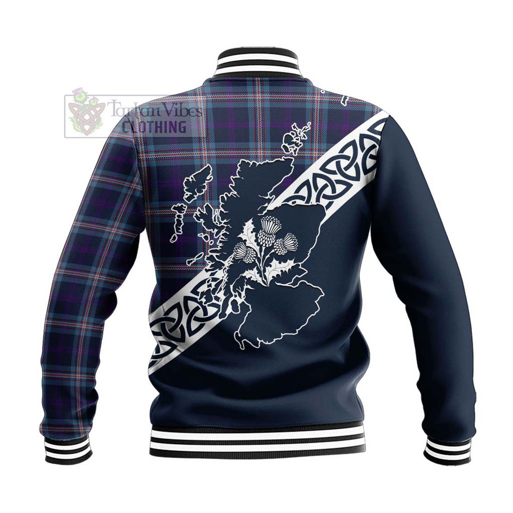 Nevoy Tartan Baseball Jacket Featuring Thistle and Scotland Map - Tartan Vibes Clothing