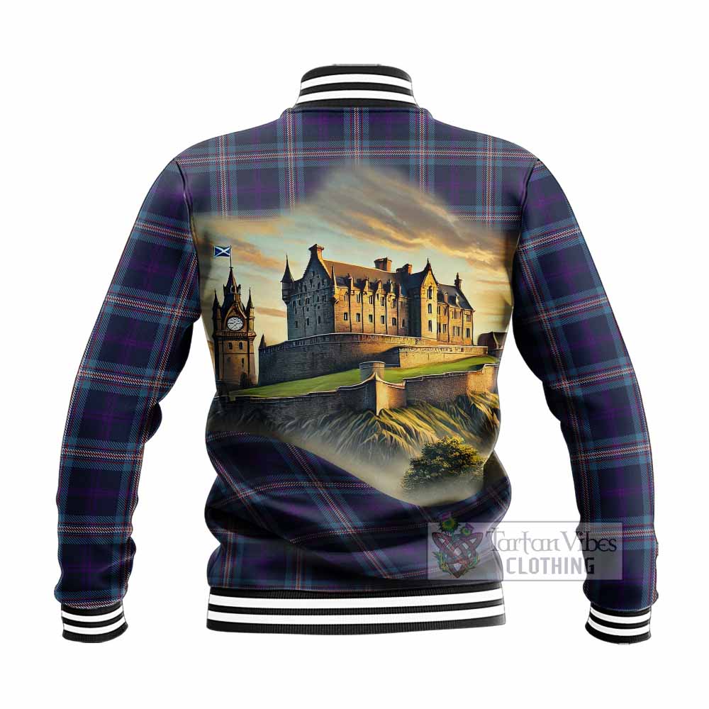 Nevoy Tartan Family Crest Baseball Jacket with Scottish Ancient Castle Style - Tartan Vibes Clothing