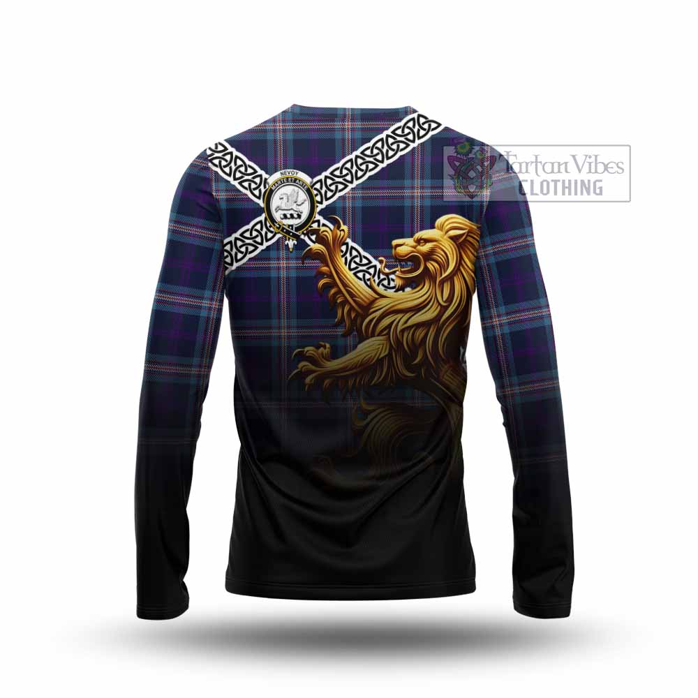 Nevoy Crest Tartan Long Sleeve T-Shirt with Golden Lion Emblem Celtic Style - Tartan Vibes Clothing