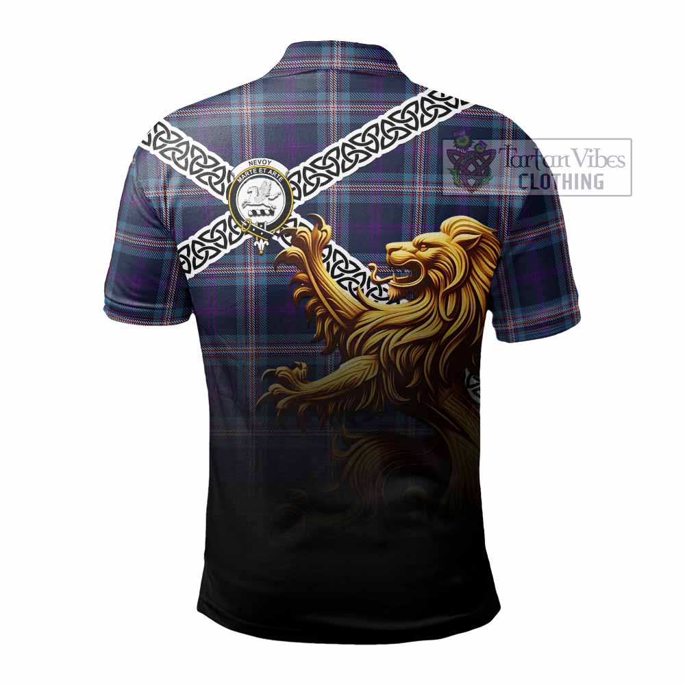 Nevoy Crest Tartan Polo Shirt with Golden Lion Emblem Celtic Style - Tartan Vibes Clothing