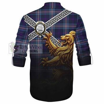 Nevoy Crest Tartan Ghillie Kilt Shirt with Golden Lion Emblem Celtic Style - Tartan Vibes Clothing