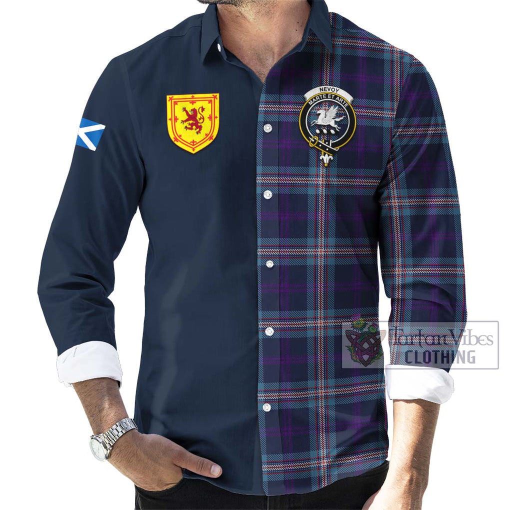 Nevoy Tartan Long Sleeve Button Shirt Alba with Scottish Lion Royal Arm Half Style Men's Shirt - Tartan Vibes Clothing