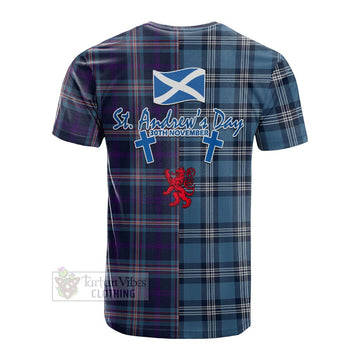 Nevoy Tartan Cotton T-shirt Happy St. Andrew's Day Half Tartan Style - Tartan Vibes Clothing