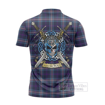 Nevoy Tartan Zipper Polo Shirt with Family Crest Celtic Skull Style - Tartan Vibes Clothing