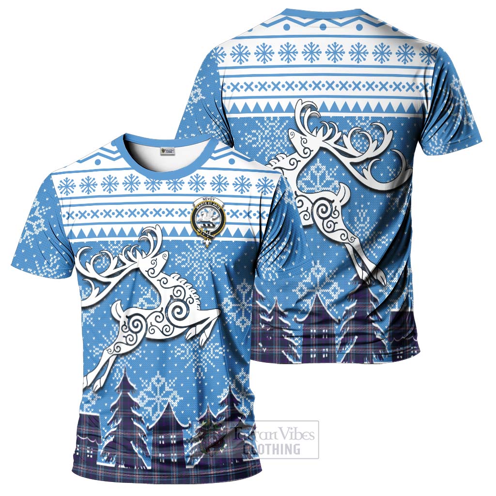 Nevoy Clan Christmas T-Shirt Celtic Reindeer Style - Tartan Vibes Clothing