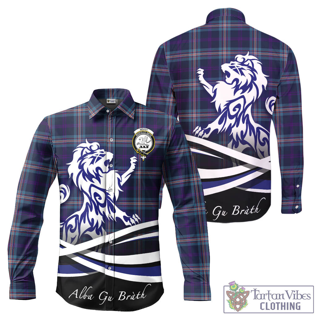 Nevoy Tartan Long Sleeve Button Up Shirt with Alba Gu Brath Regal Lion Emblem - Tartan Vibes Clothing