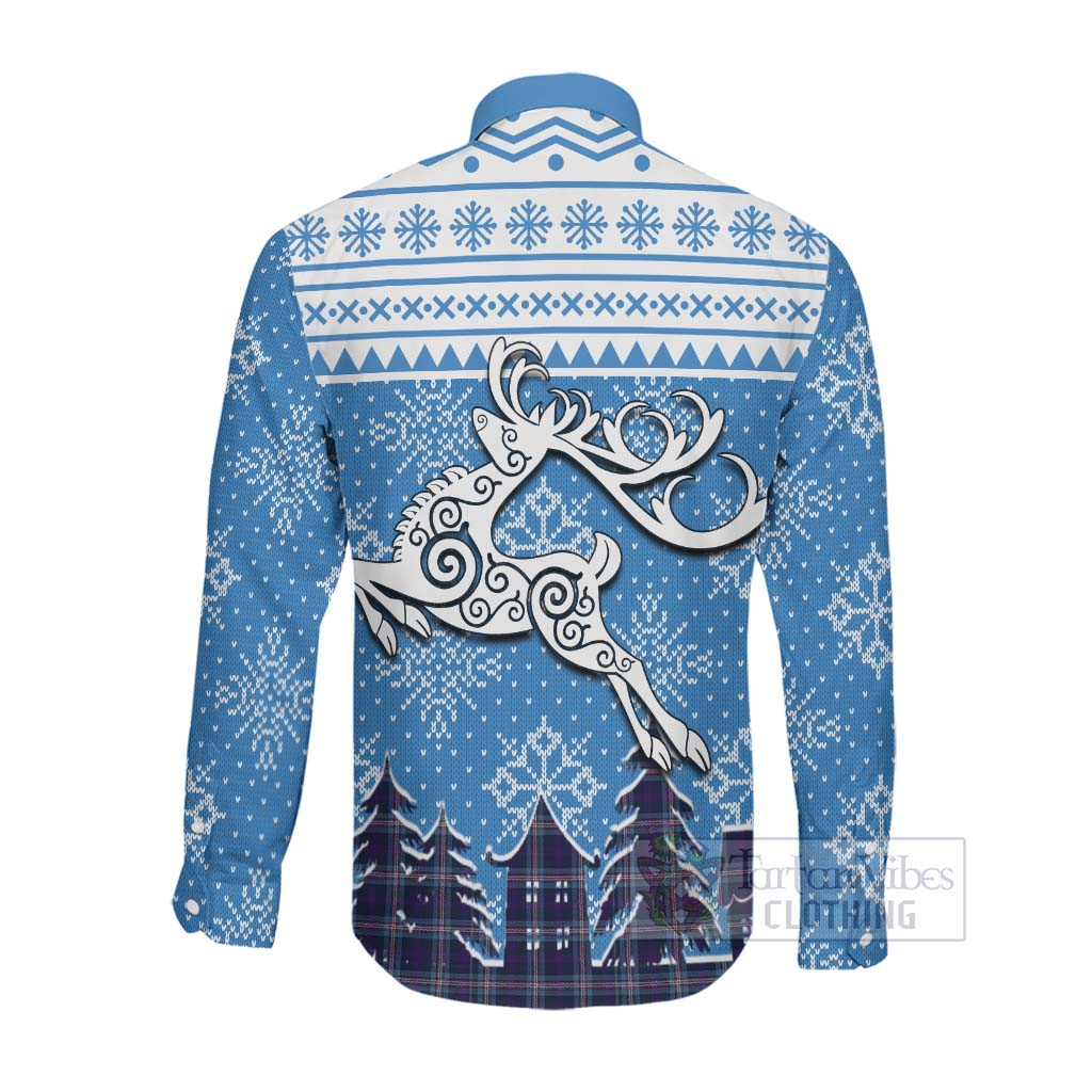 Nevoy Clan Christmas Long Sleeve Button Shirt Celtic Reindeer Style Men's Shirt - Tartan Vibes Clothing