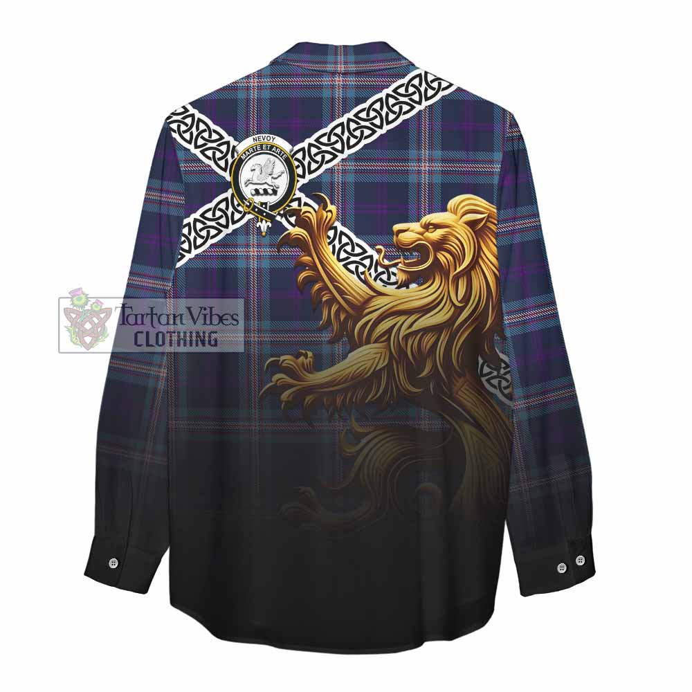 Nevoy Crest Tartan Women's Casual Shirt with Golden Lion Emblem Celtic Style - Tartan Vibes Clothing