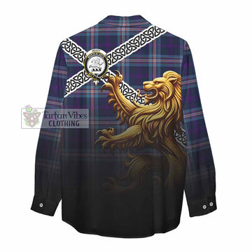 Nevoy Crest Tartan Women's Casual Shirt with Golden Lion Emblem Celtic Style - Tartan Vibes Clothing