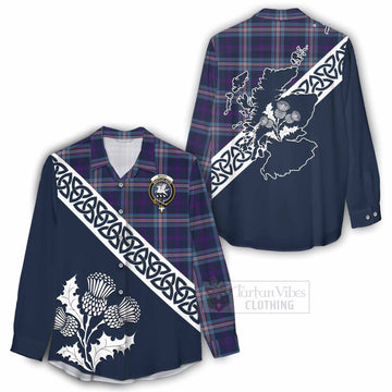 Nevoy Tartan Women's Casual Shirt Featuring Thistle and Scotland Map - Tartan Vibes Clothing