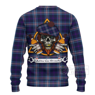 Nevoy Tartan Ugly Sweater with Family Crest and Bearded Skull Holding Bottles of Whiskey - Tartan Vibes Clothing