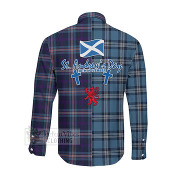 Nevoy Tartan Long Sleeve Button Shirt Happy St. Andrew's Day Half Tartan Style Men's Shirt - Tartan Vibes Clothing