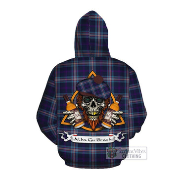 Nevoy Tartan Cotton Hoodie with Family Crest and Bearded Skull Holding Bottles of Whiskey Pullover Hoodie - Tartan Vibes Clothing
