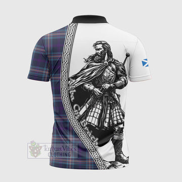 Nevoy Tartan Clan Crest Zipper Polo Shirt with Highlander Warrior Celtic Style - Tartan Vibes Clothing