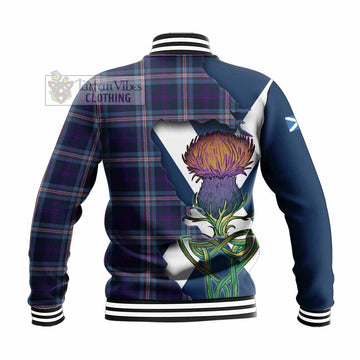 Tartan Vibes Clothing Nevoy Tartan Family Crest Baseball Jacket Scottish Thistle Celtic Inspired