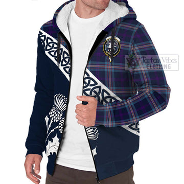 Nevoy Tartan Sherpa Hoodie Featuring Thistle and Scotland Map - Tartan Vibes Clothing