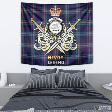 Nevoy Tartan Tapestry with Clan Crest and the Golden Sword of Courageous Legacy - Tartan Vibes Clothing