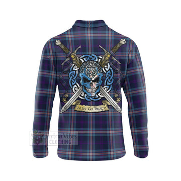 Nevoy Tartan Long Sleeve Polo Shirt with Family Crest Celtic Skull Style - Tartan Vibes Clothing