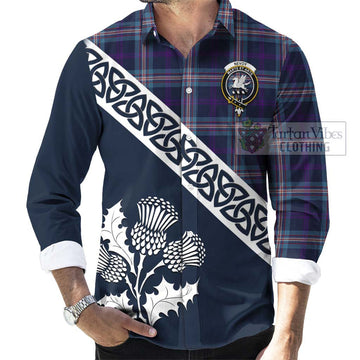 Nevoy Tartan Long Sleeve Button Shirt Featuring Thistle and Scotland Map Men's Shirt - Tartan Vibes Clothing