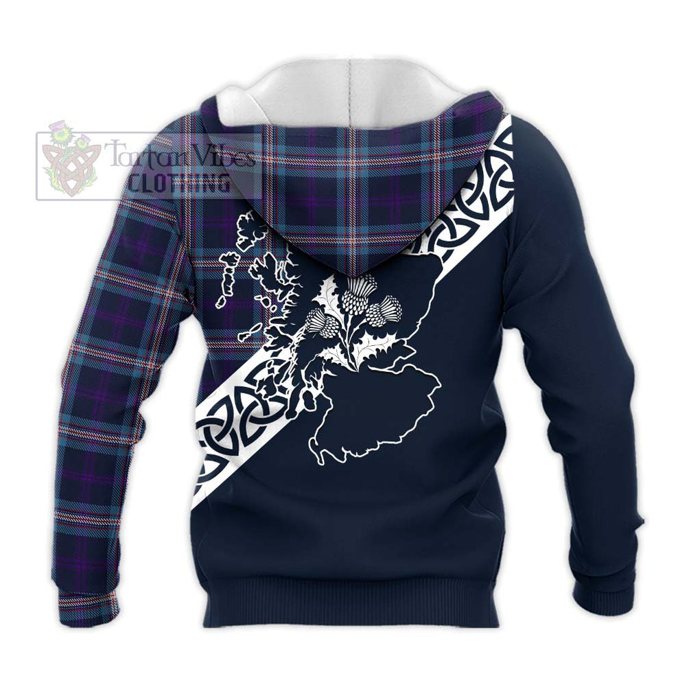 Nevoy Tartan Knitted Hoodie Featuring Thistle and Scotland Map - Tartan Vibes Clothing