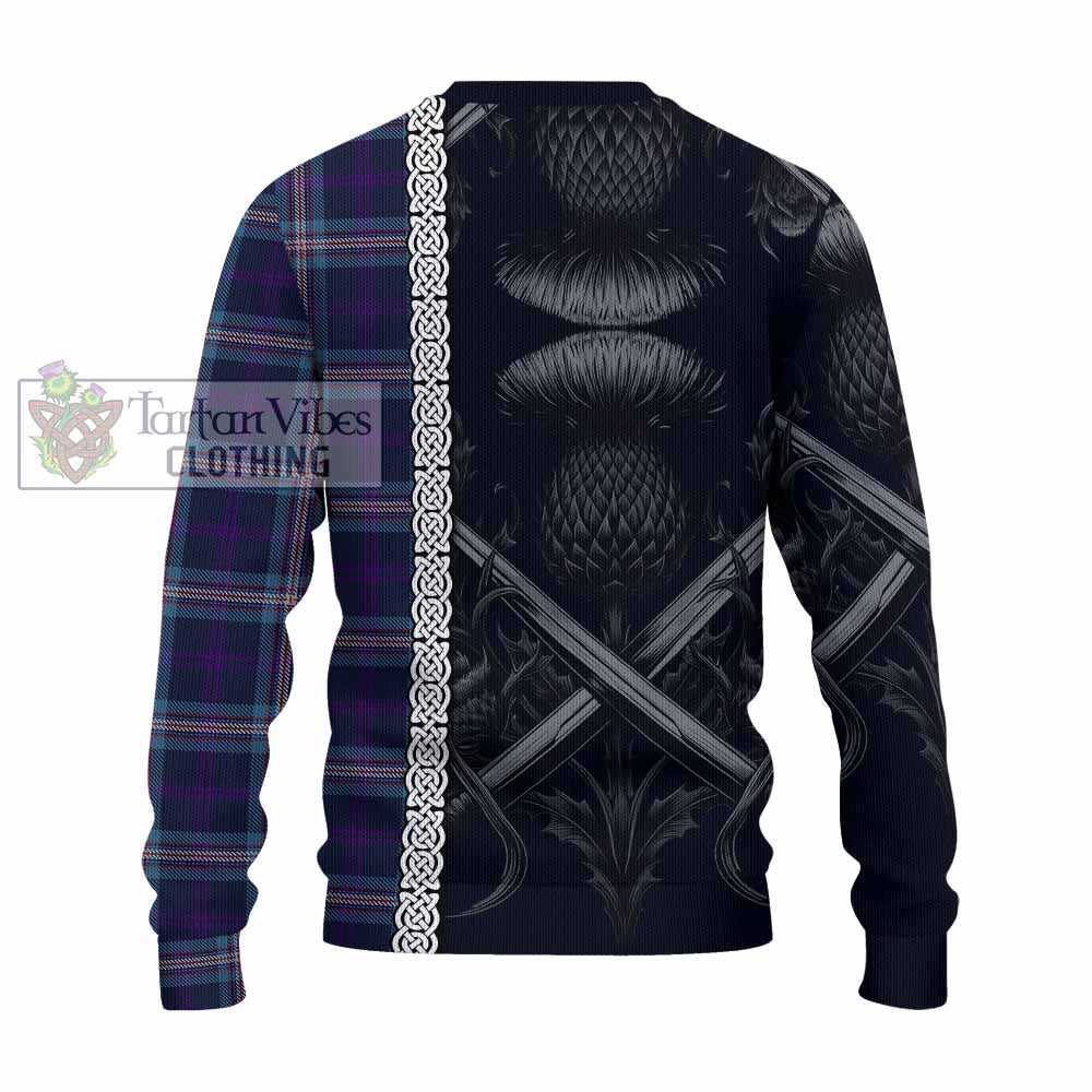 Nevoy Tartan Knitted Sweater with Family Crest Cross Sword Thistle Celtic Vibes - Tartan Vibes Clothing