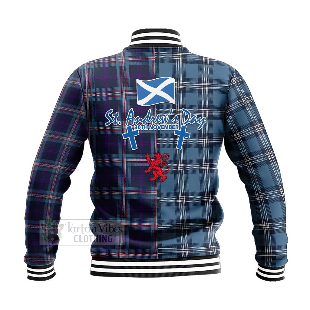 Nevoy Tartan Baseball Jacket Happy St. Andrew's Day Half Tartan Style - Tartan Vibes Clothing