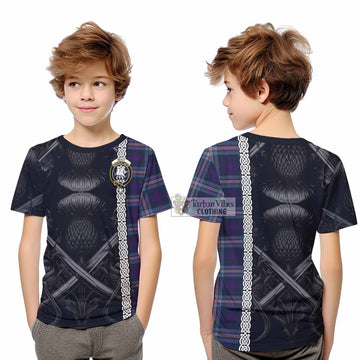 Nevoy Tartan Kid T-Shirt with Family Crest Cross Sword Thistle Celtic Vibes - Tartan Vibes Clothing