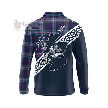 Nevoy Tartan Long Sleeve Polo Shirt Featuring Thistle and Scotland Map - Tartan Vibes Clothing