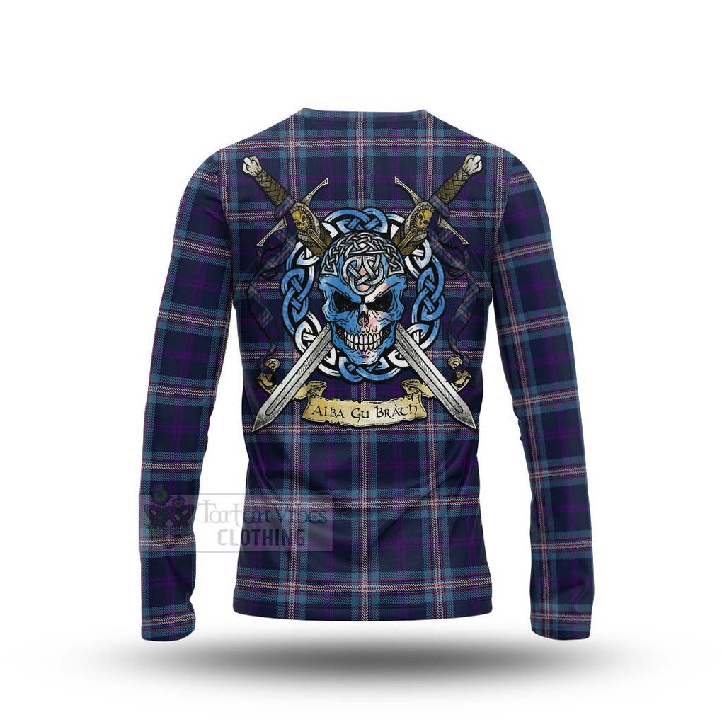 Nevoy Tartan Long Sleeve T-Shirt with Family Crest Celtic Skull Style - Tartan Vibes Clothing