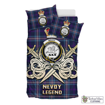 Nevoy Tartan Bedding Set with Clan Crest and the Golden Sword of Courageous Legacy
