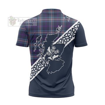 Nevoy Tartan Zipper Polo Shirt Featuring Thistle and Scotland Map - Tartanvibesclothing Store