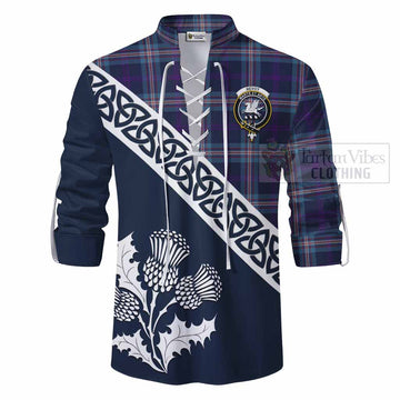 Nevoy Tartan Ghillie Kilt Shirt Featuring Thistle and Scotland Map - Tartan Vibes Clothing