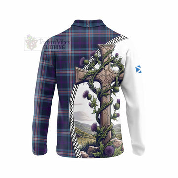 Nevoy Tartan Long Sleeve Polo Shirt with Family Crest and St. Andrew's Cross Accented by Thistle Vines - Tartan Vibes Clothing