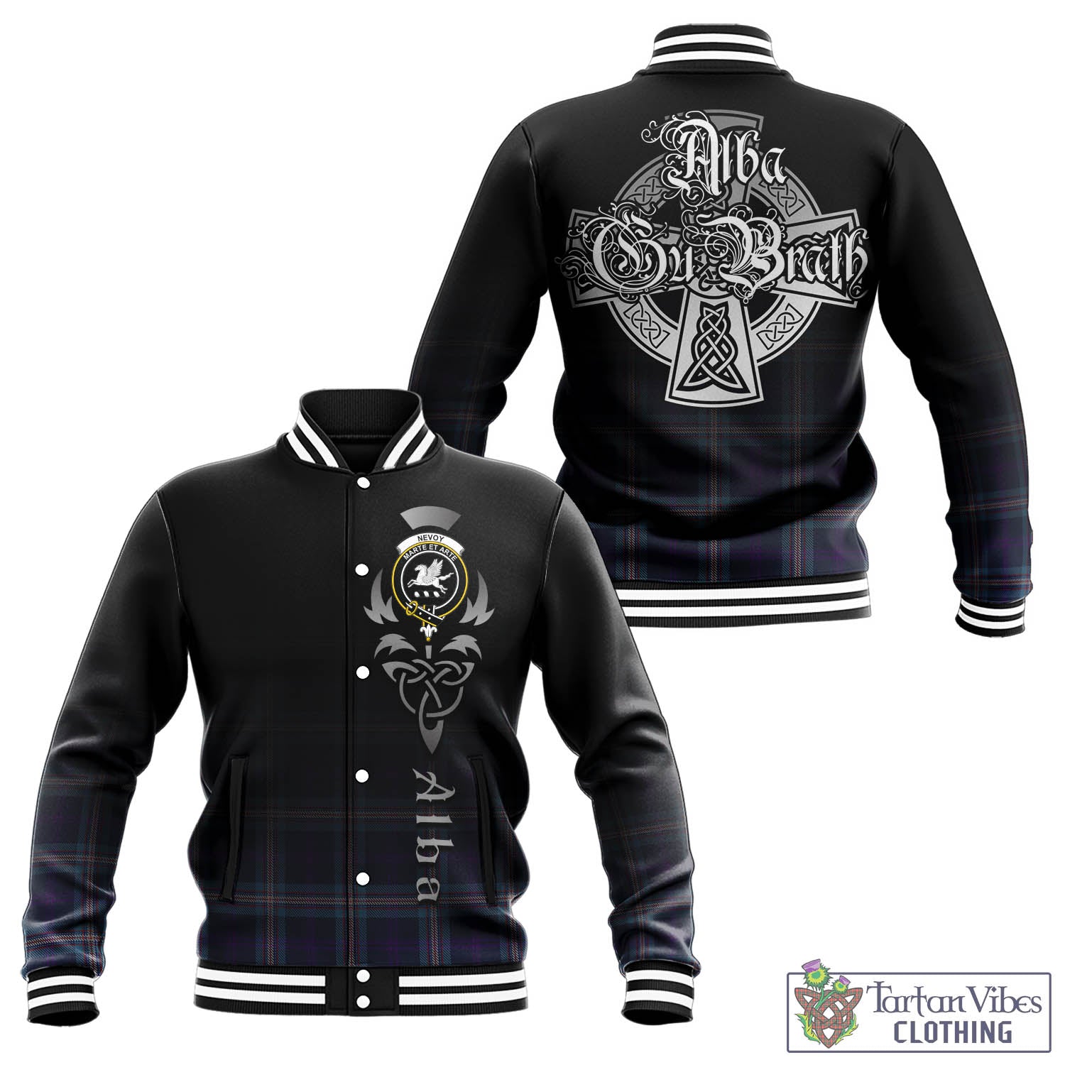Nevoy Tartan Baseball Jacket Featuring Alba Gu Brath Family Crest Celtic Inspired - Tartan Vibes Clothing