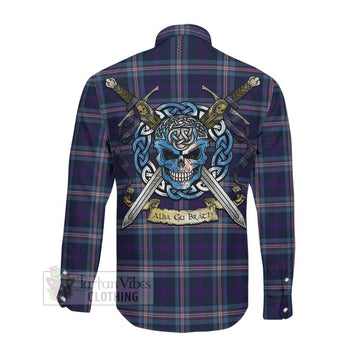 Nevoy Tartan Long Sleeve Button Shirt with Family Crest Celtic Skull Style Men's Shirt - Tartan Vibes Clothing