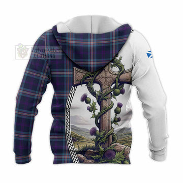 Nevoy Tartan Knitted Hoodie with Family Crest and St. Andrew's Cross Accented by Thistle Vines - Tartan Vibes Clothing