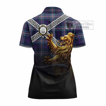 Nevoy Crest Tartan Women's Polo Shirt with Golden Lion Emblem Celtic Style - Tartan Vibes Clothing
