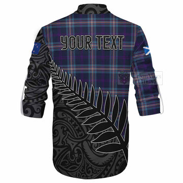 Nevoy Crest Tartan Ghillie Kilt Shirt with New Zealand Silver Fern Half Style - Tartan Vibes Clothing