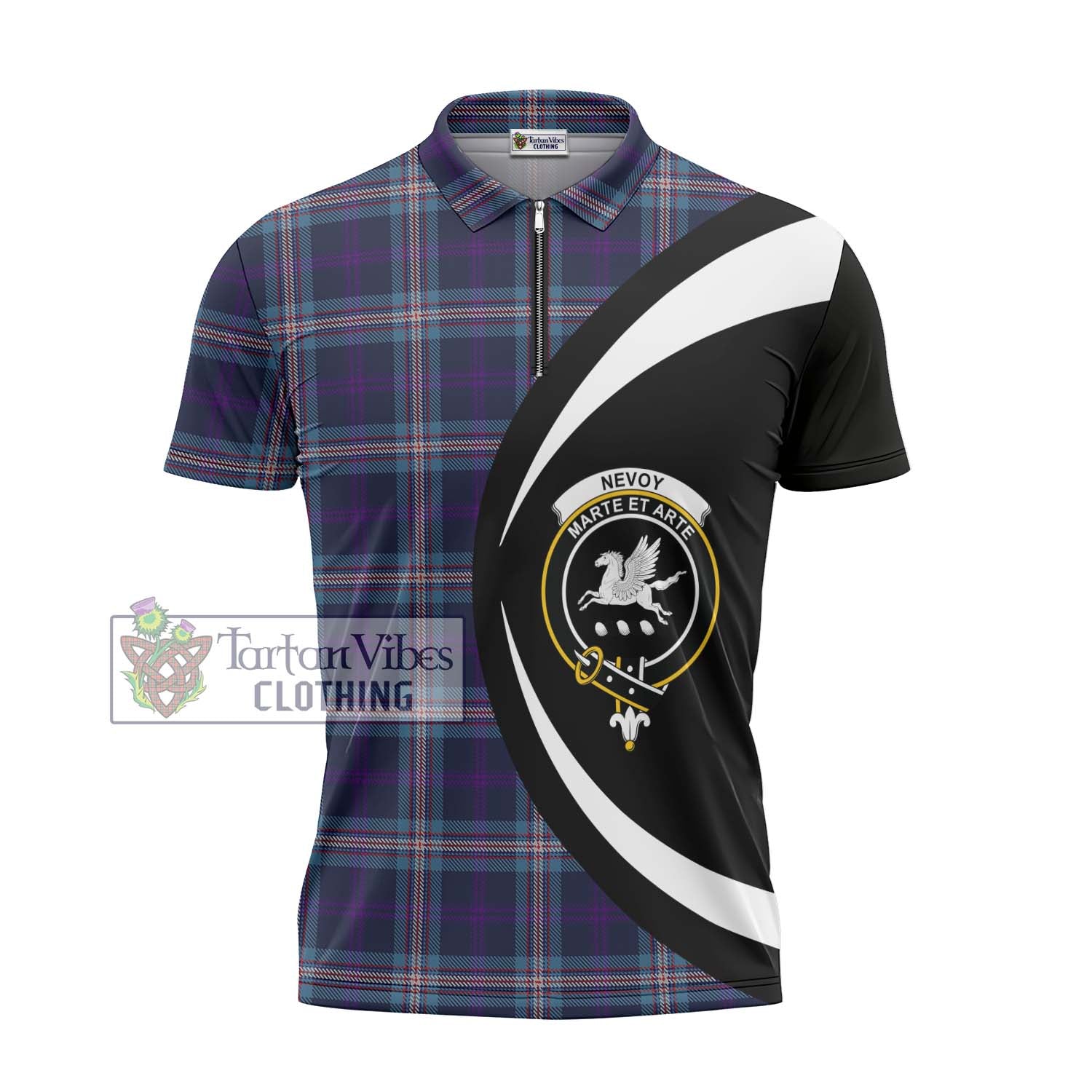 Nevoy Tartan Zipper Polo Shirt with Family Crest Circle Style - Tartan Vibes Clothing