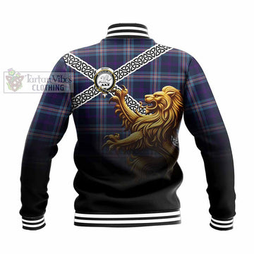 Nevoy Crest Tartan Baseball Jacket with Golden Lion Emblem Celtic Style - Tartan Vibes Clothing
