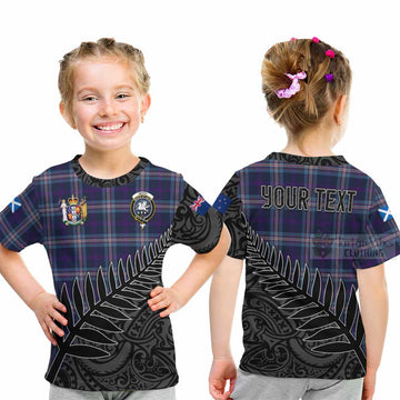 Nevoy Crest Tartan Kid T-Shirt with New Zealand Silver Fern Half Style - Tartan Vibes Clothing