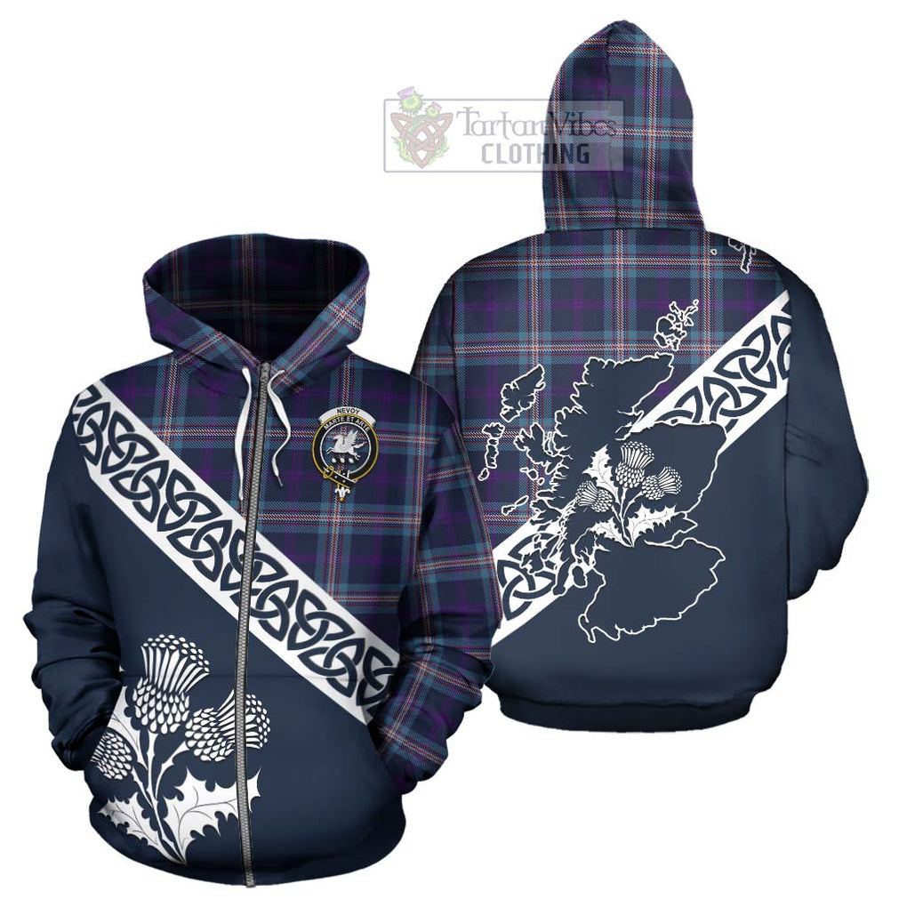 Nevoy Tartan Hoodie Featuring Thistle and Scotland Map - Tartan Vibes Clothing
