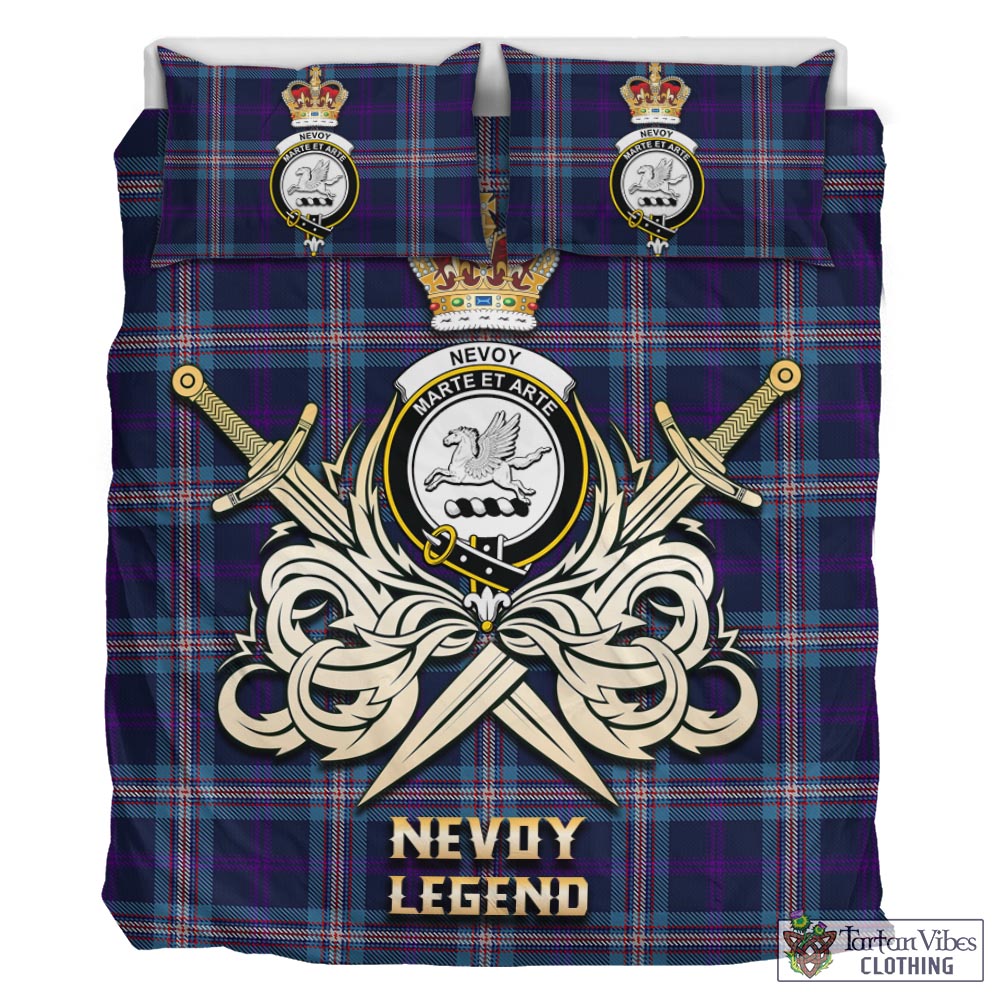 Tartan Vibes Clothing Nevoy Tartan Bedding Set with Clan Crest and the Golden Sword of Courageous Legacy