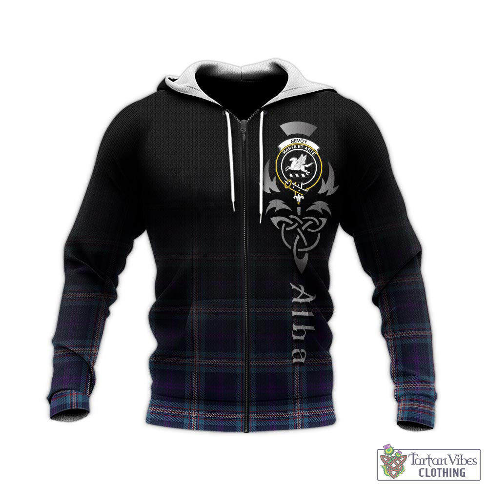 Nevoy Tartan Knitted Hoodie Featuring Alba Gu Brath Family Crest Celtic Inspired - Tartan Vibes Clothing