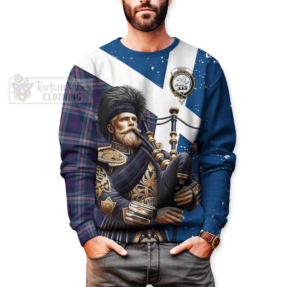 Nevoy Tartan Sweatshirt with Family Crest Scottish Bagpiper Vibes - Tartan Vibes Clothing